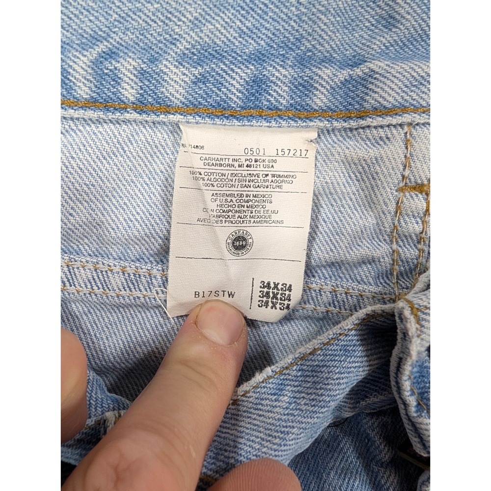 Carhartt B17STW Relaxed Fit Jeans Mens 34x34 Stonewash Blue Distressed Denim - Picture 5 of 8